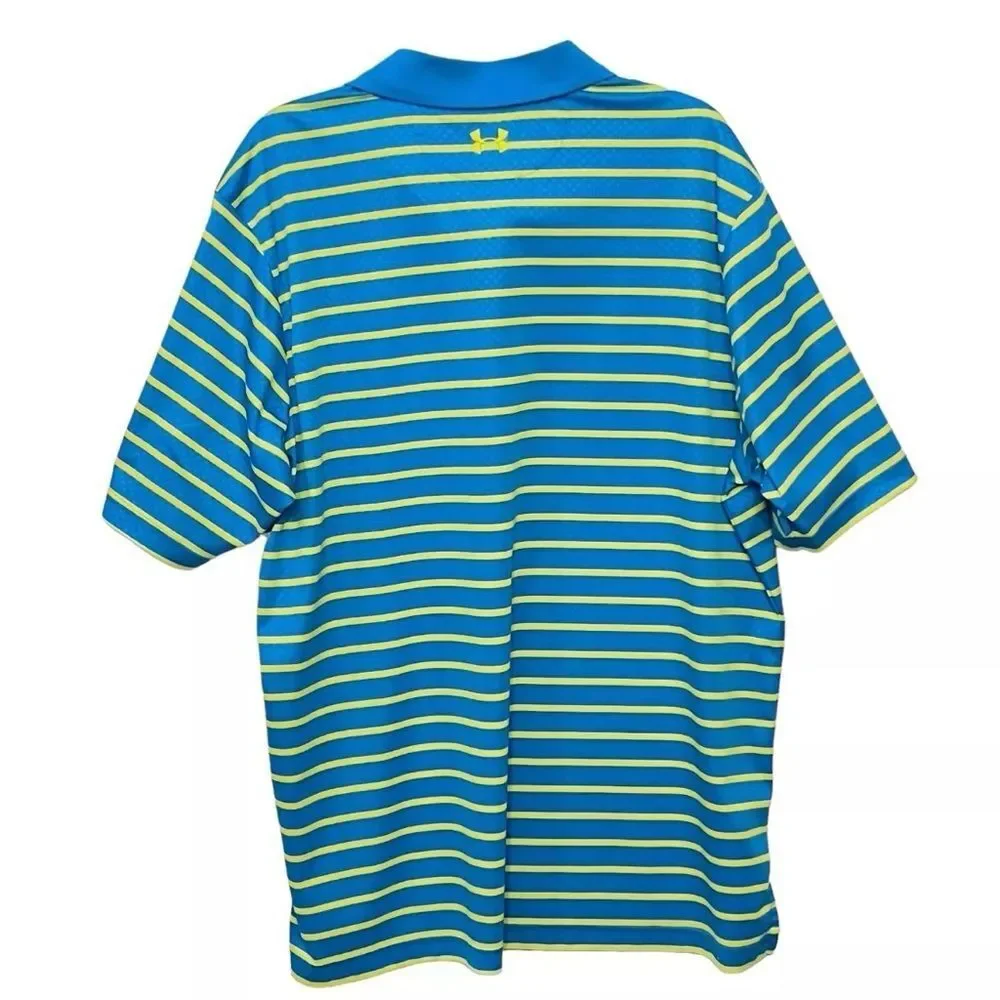 Under Armour Heat Gear Loose Polo  Florida Golf Course Blue Yellow Stripes Sz XL - Picture 7 of 12